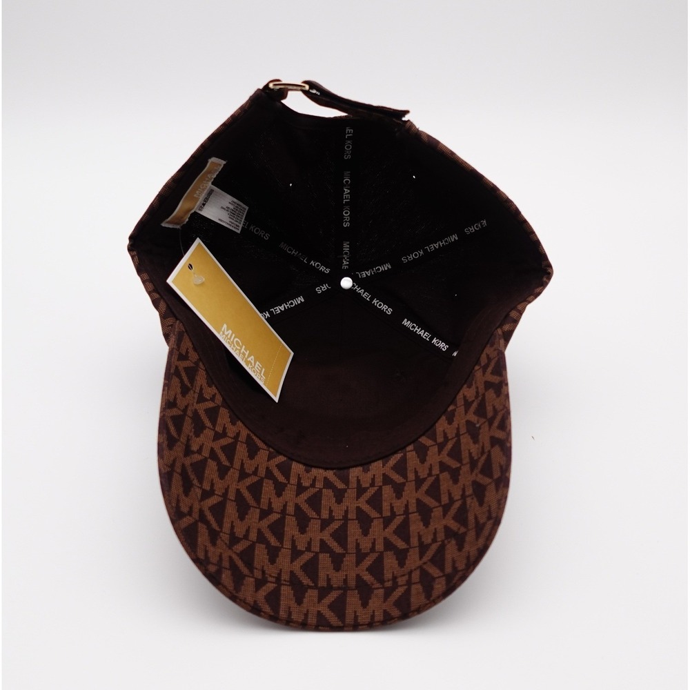 Michael Kors Signature Logo Baseball Cap Brown MK Monogram Adjustable Hat NEW - Picture 5 of 6